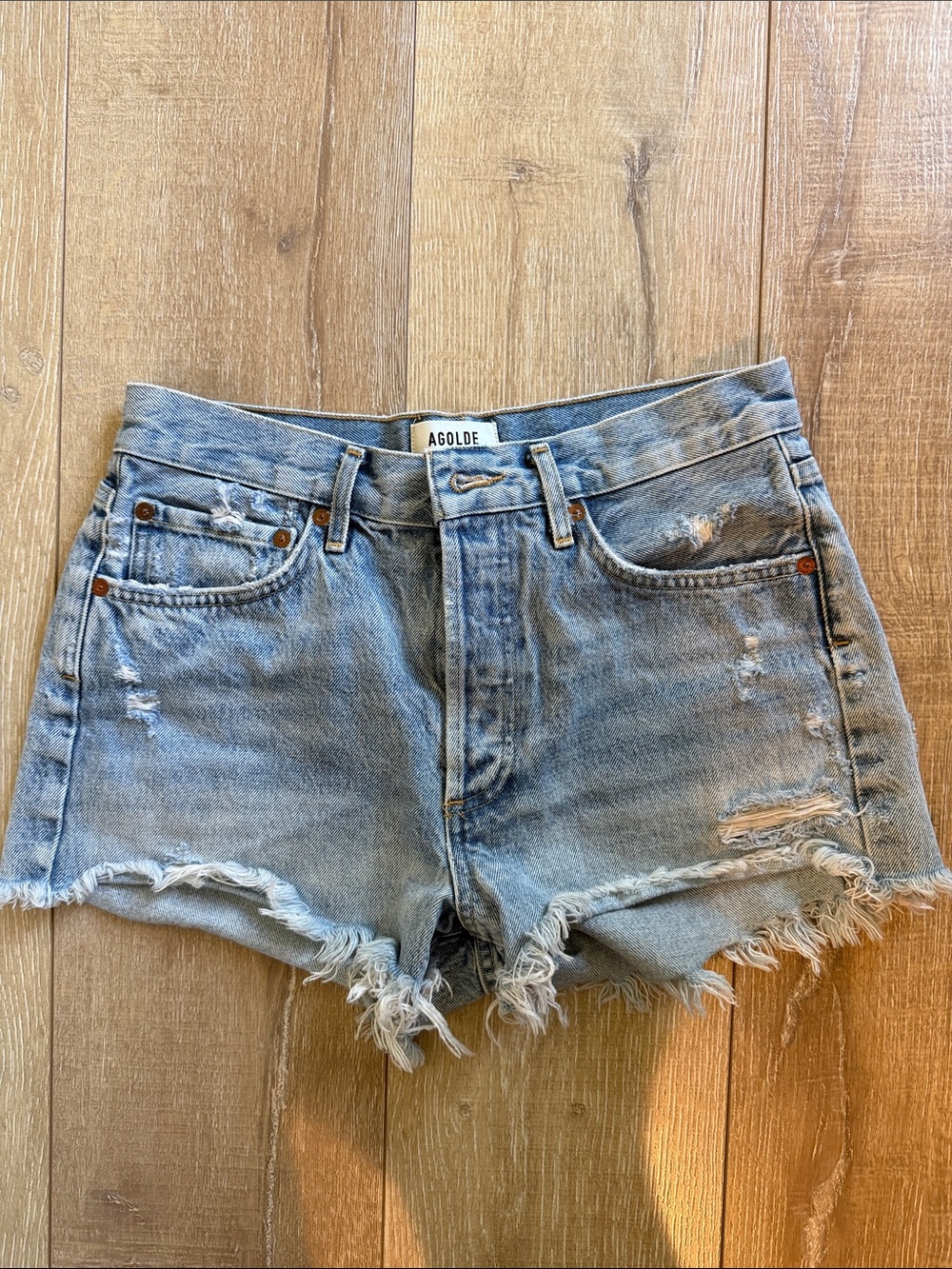 Agolde Parker Light Wash Distressed Denim Cutoff Shorts